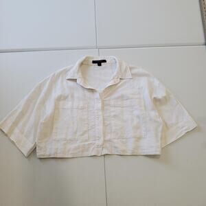 Marc New York Shirt Womens Medium White Linen Blend Cropped Button Front Boxy